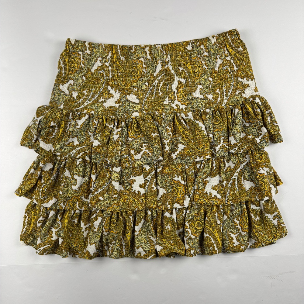 Michael Kors Mustard Paisley Tiered Ruffle Mini Skirt